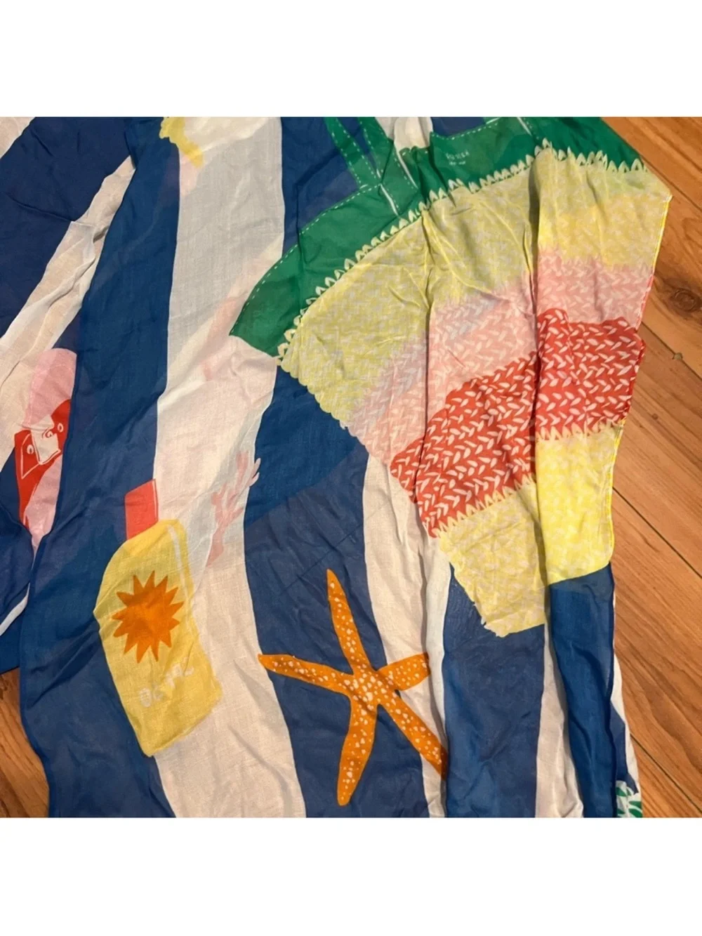 kate spade Blue White Beach Towel Summertime Theme Oblong Striped Scarf::NWT::
